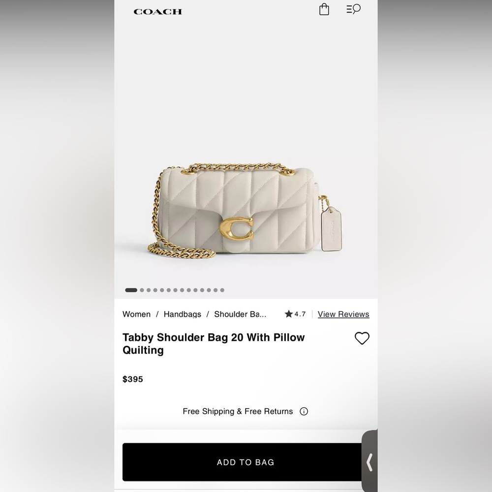 Coach Cream Tabby 20 bag with dustbag- worn out only once